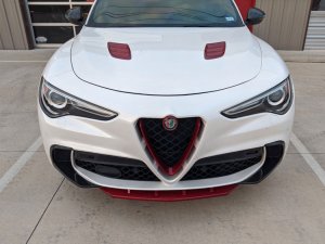 Alfa Romeo Stelvio Front V Shield Grill Frame + Emblem Frame Kit - Carbon Fiber - Red Candy - QV Model